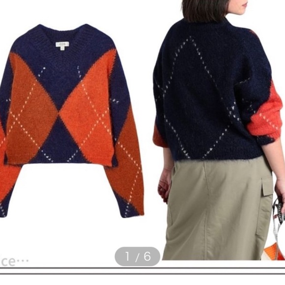 COS Women’s Navy Cropped Mohair Argyle Pullover Sweater Size S - Picture 2 of 12